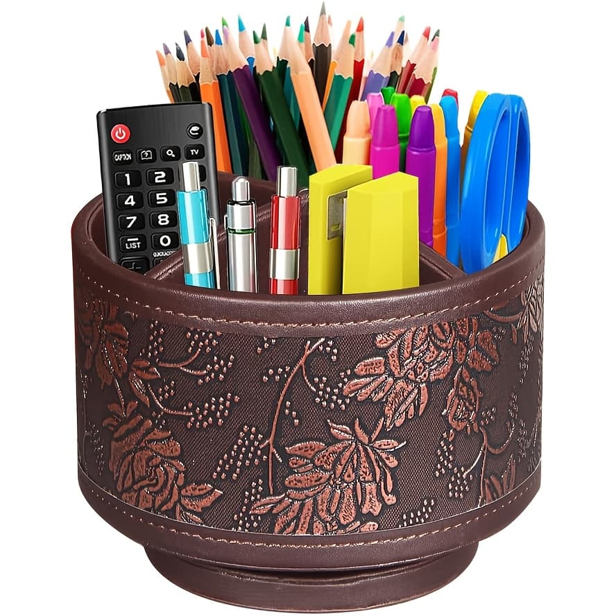 TEMU Pen Holder With 4 Compartments, Pu Leather Versatile Desk Organizer Storage Box/remote Control Holder/pencil Case For Art Supplies, Remotes, Glasses, Office Supplies And Accessories, Etc.