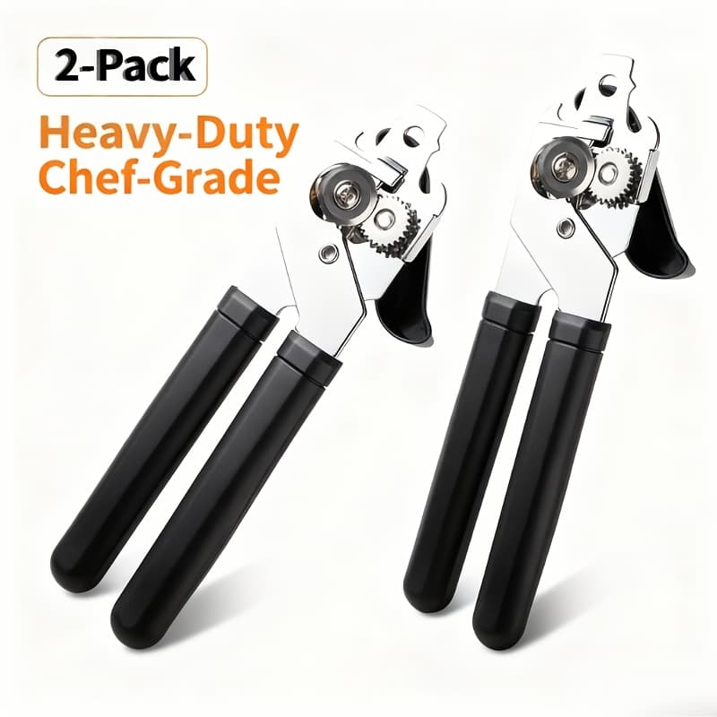 TEMU Set Of 2 - Stainless Steel Can Opener With Ergonomic Handle, Fits All Can Sizes, Heavy-duty Kitchen Tool With And Bottle Opener - A Must-have For Chefs And A For Home Cooks