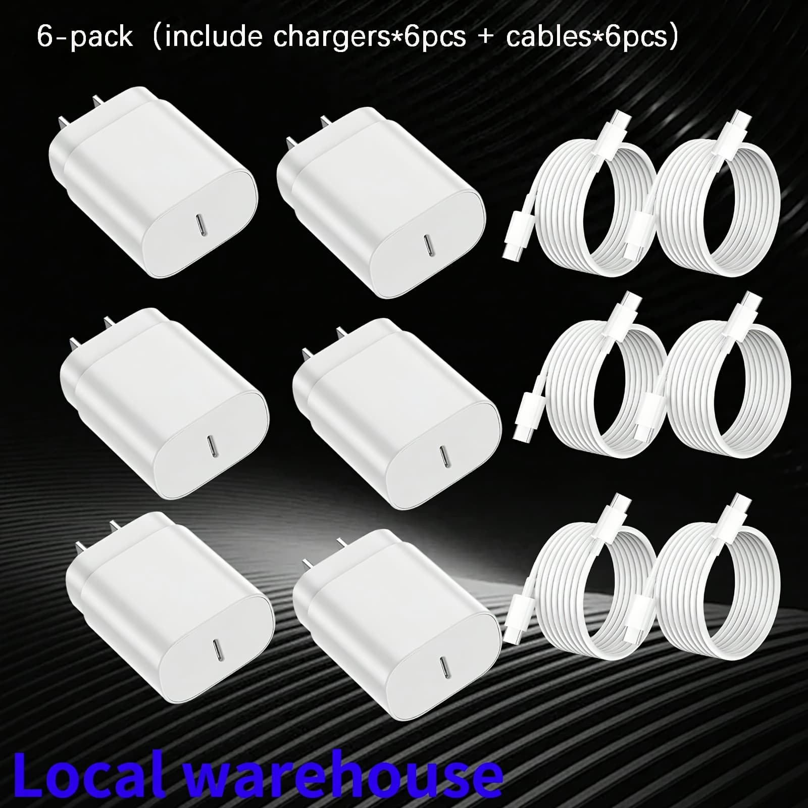 TEMU 6-pack Type-c Phone Charger Set: Usb-c Charger Block + 4ft Type-c Cable - Compatible With S23 Ultra/s23/s23+/s22 Series/s21 Ultra/s20 Ultra/note 20/note 10/z Fold 3 | Local Warehouse