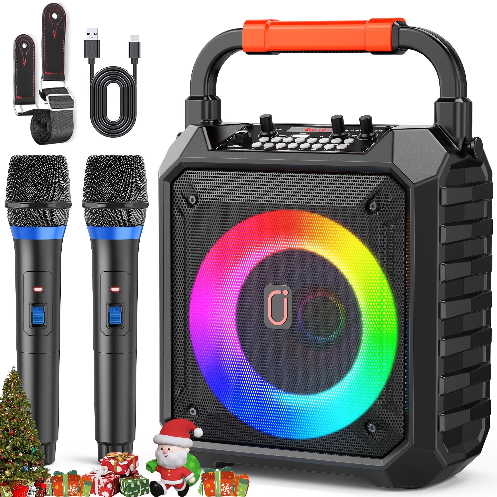 TEMU Portable Karaoke Speaker With 2 Microphones And Dj Lights, Perfect For Home Parties And . This Wireless Pa System Supports Usb, Aux Input, And Recording