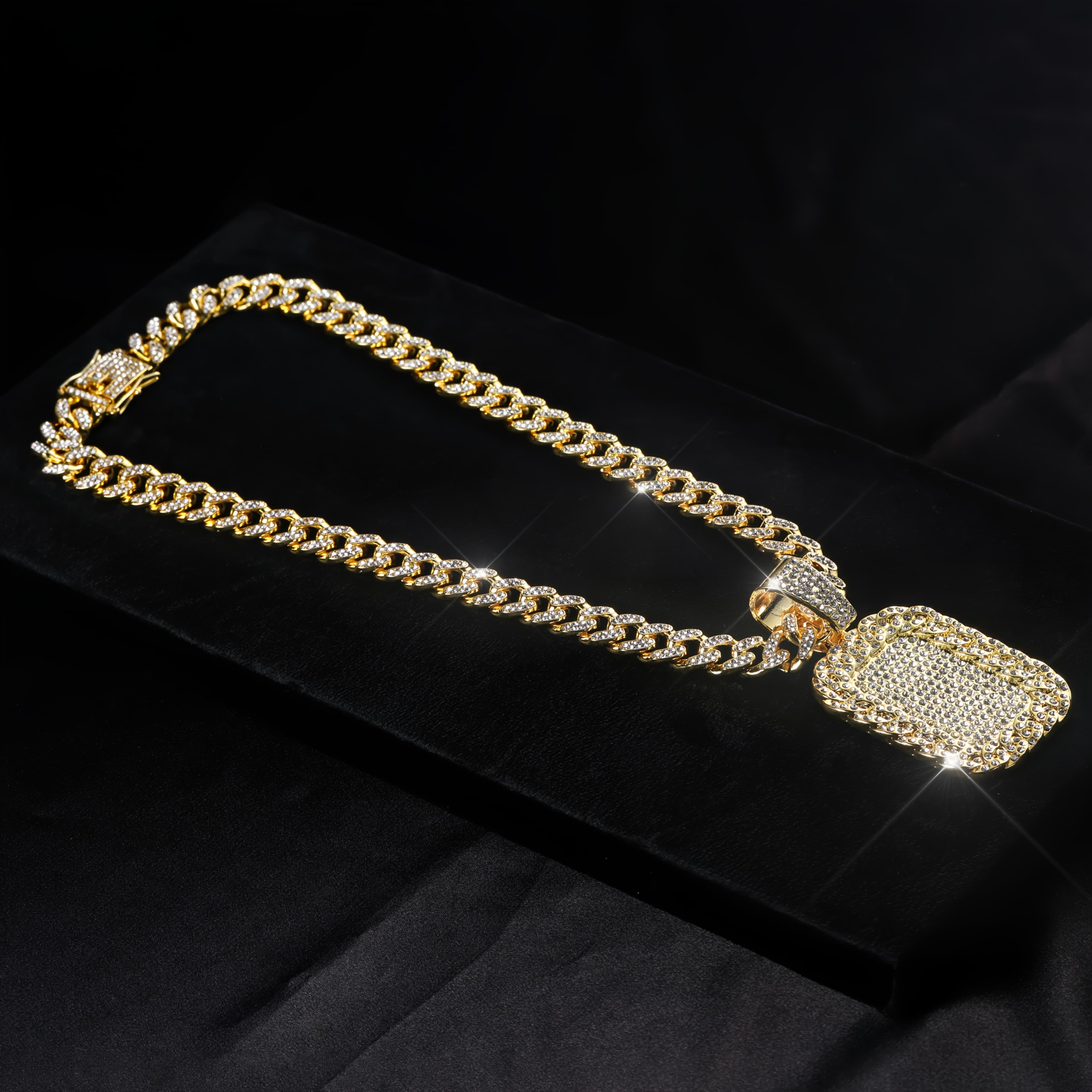 TEMU American Pendant Necklace, Men's Necklace, Cuban Chain Necklace, With A Gift Box Included