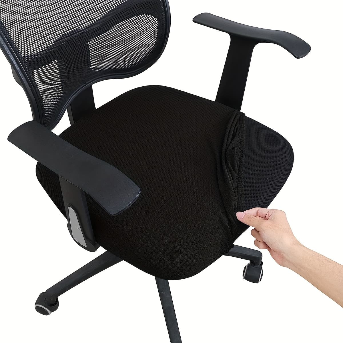 TEMU Office Chair Seat Cover, Elastic Jacquard Computer Chair Case, Dining Chair Cushion Cover, Elastic And Adjustable With Straps, Chair Gaming Chair Seat Cover, Suitable For Office, Home Use