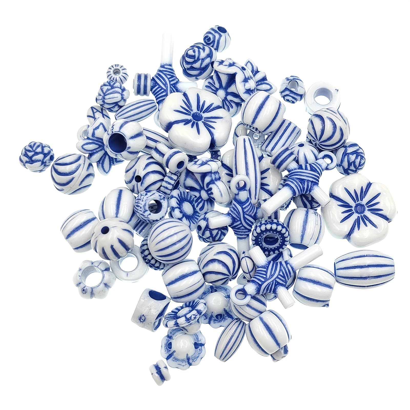 TEMU 1.06oz Acrylic Random Mix Beads With Blue And White Porcelain Effect - Suitable For Creative Making And Handcrafted Designs - Perfect For Fashion Diy Projects And Beads & Bead Assortments