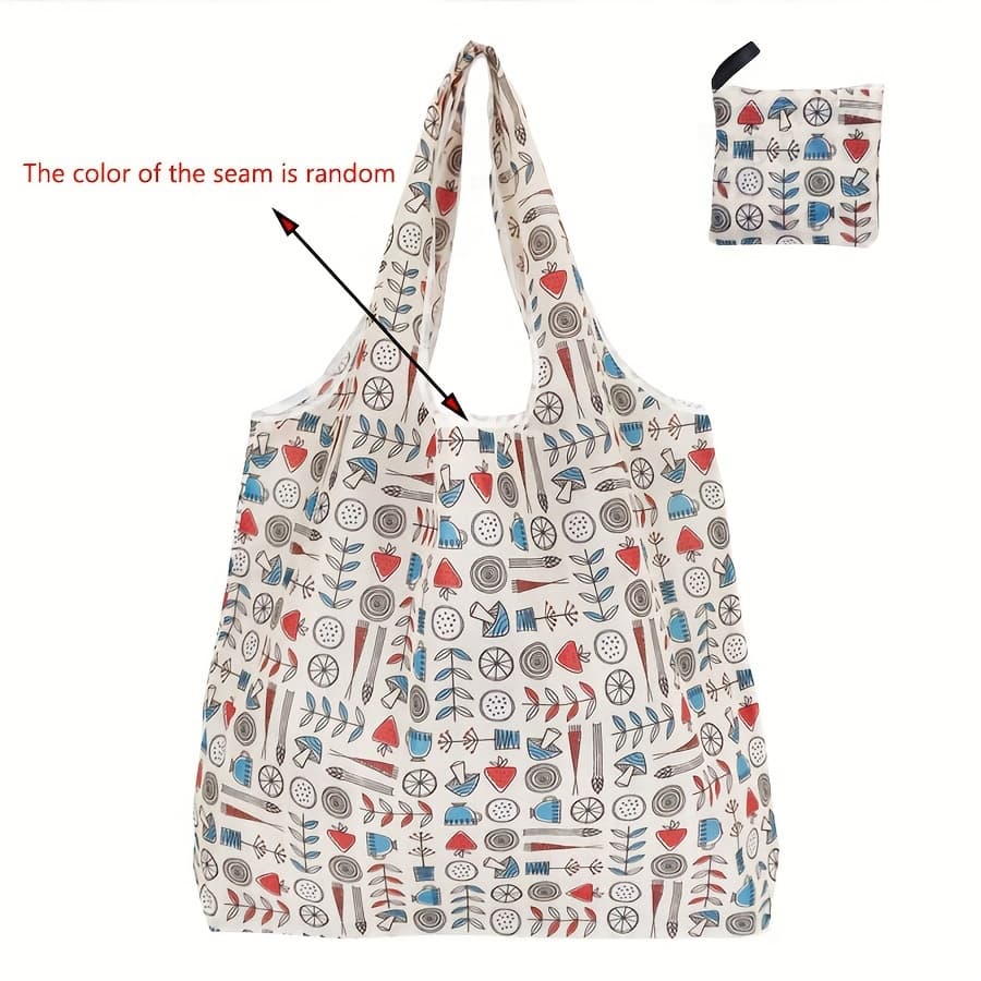 TEMU 1pc Beige Plant Pattern Large Foldable Square Bag, Portable Grocery Bag Foldable, Gift Bag (random Color Seam)