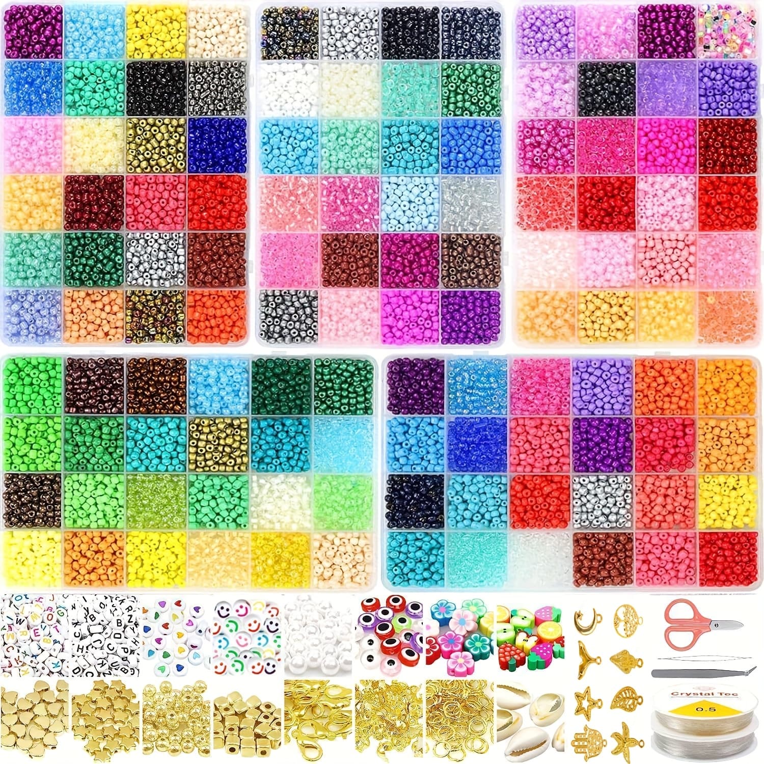 TEMU 14400pcs Glass Seed Beads For Jewelry Making Kit, 120 Colors 4mm Small Beads Kit Bracelet Beads With Letter Evil Eye Beads Jump Rings& Charms Pendants For Bracelets Making, Diy, Art And Craft
