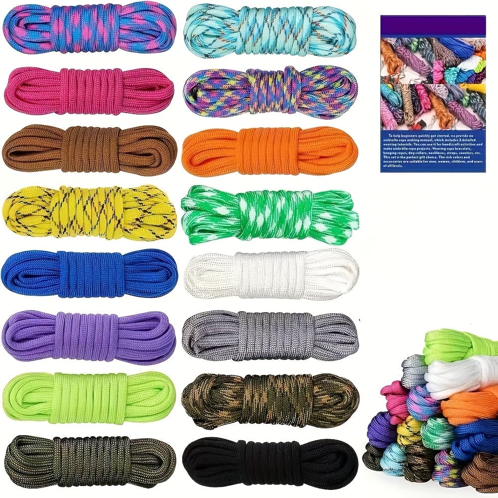 TEMU Handmade Combination Kit Of 16 Colors Braided Rope With Instructions - Multifunctional Braided Rope, Each 10 Feet (about 3 Meters) For Diy Hand Weaving Supplies