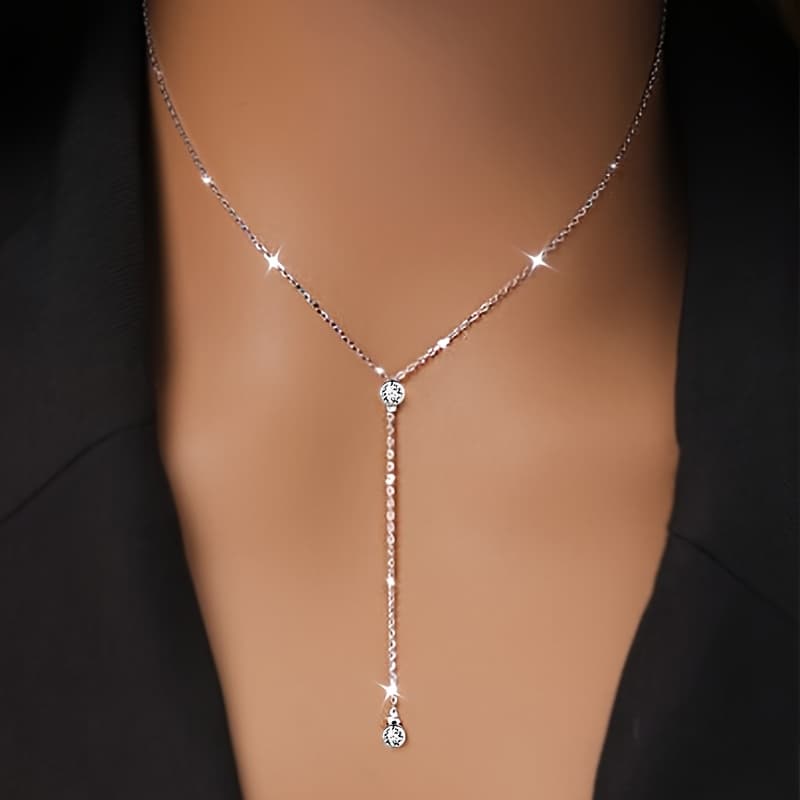 TEMU A Stylish Y-shaped Necklace For Of 925 Sterling Silver With Synthetic Zirconia, Use, Vacations, Valentine's Day, Birthdays, Or As A Gift For Mother's Day
