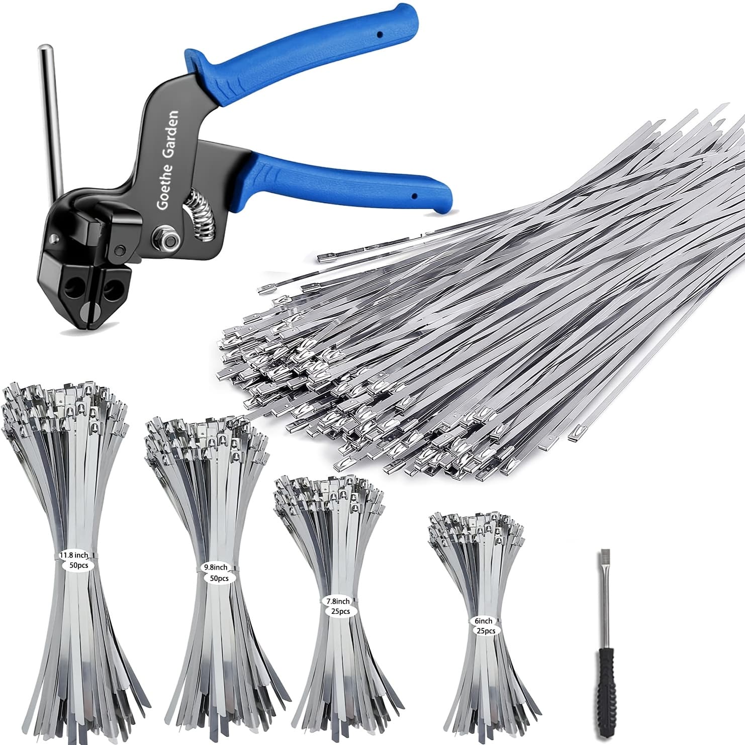 TEMU Durable Cable Tie Gun Set - 150 Metal Zip Ties (4 Sizes), Tool For Tensioning And Cutting For Fencing, Chicken Coops, Bundling Cables, Exhaust Repairs, And Support