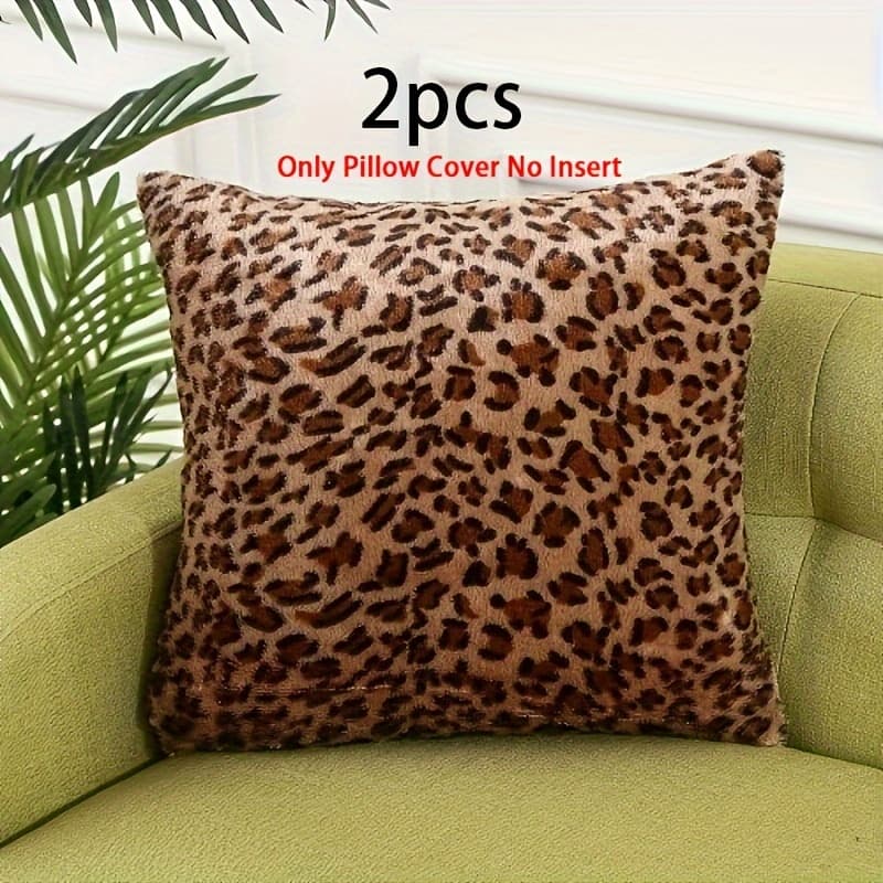 TEMU 2pcs Soft Plush Fluffy Square Pillow Cover Leopard Print, Home Decor, Office Decor Sofa Decor, Christmas, Halloween, Holiday Decor