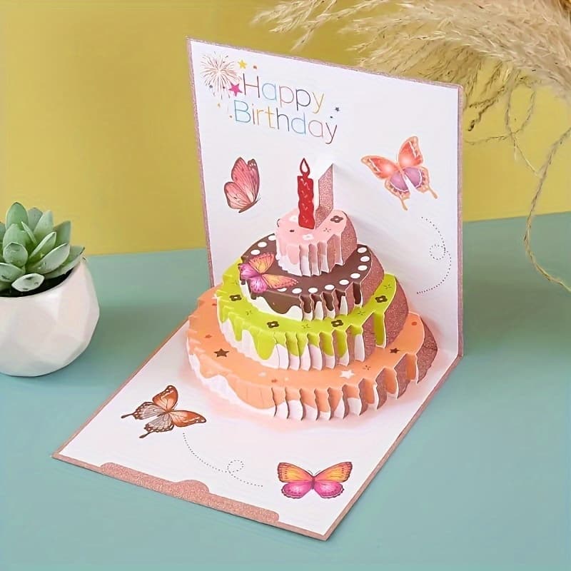 TEMU Quality 3d Pop-up Birthday Card (with Envelope) – Special Glitter Paper, Elegant Design, Suitable For Anyone, High-quality Business Grade Birthday Card