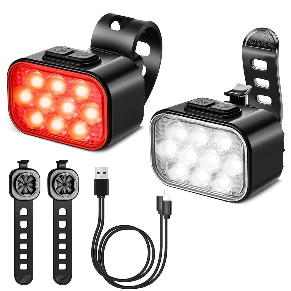 TEMU Led Bike Light Type-c Rechargeable Bicycle Light Set High 8+9 Bicycle Headlight And Tail Light, For Road, Mountain, Night Riding, , Without Battery
