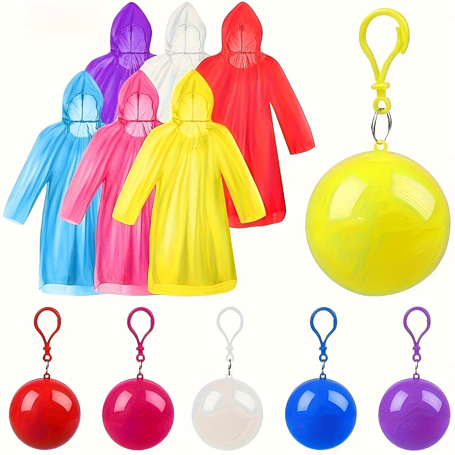TEMU 3pcs Ultra-thin Mixed Color Ball Emergency High Quality Adult Raincoat With Keychain Ball, Suitable For Camping, Outdoor Activities, Hiking, Sports, And Amusement Parks, In Colors
