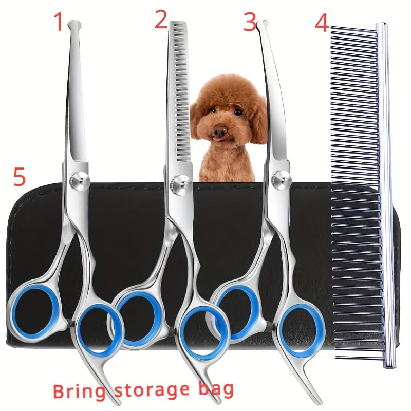 TEMU Titanium Coated Professional 6-in-1 4cr Stainless Grooming Scissors, With A Safe Circular Tip, Heavy-duty Pet Grooming Scissors, Suitable For Dogs, Cats, And Other Animals