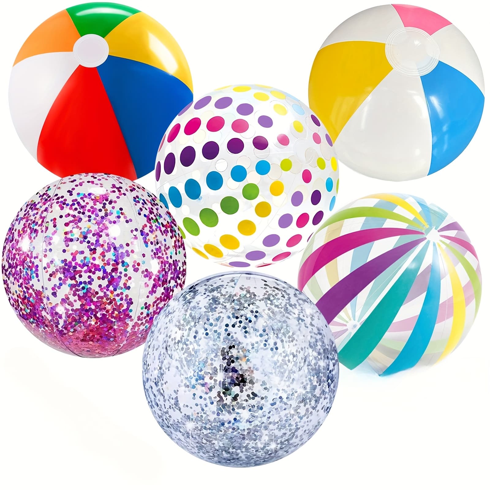 TEMU 6 Pack Beach Balls With Pump - 12" High Quality Inflatable Swimming Pool Toys For Games Kids Birthday Party Supplies Combo Set Inflatable Beach Balls