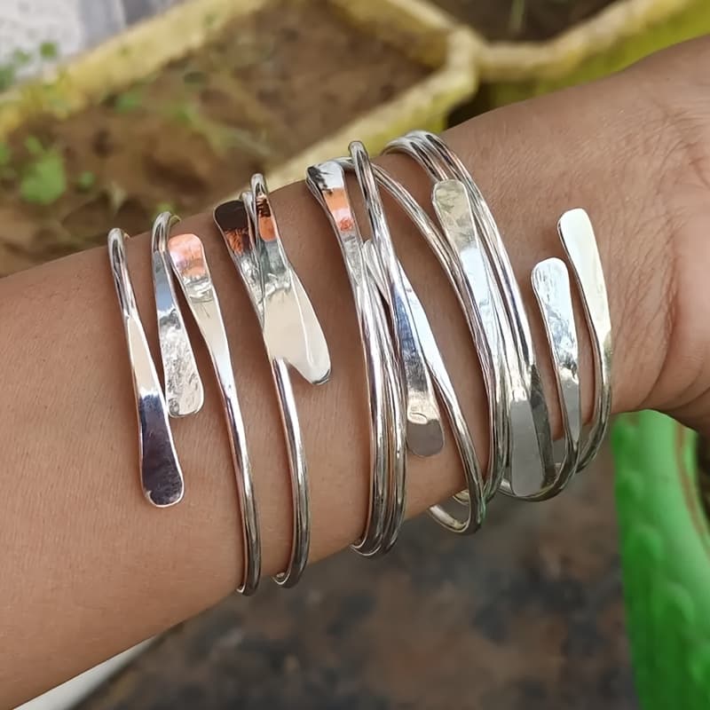 TEMU 5pcs/set Retro Adjustable Silvery Bangles Stacking Bangles For Women Daily Party Holiday Jewelry Birthday Gift