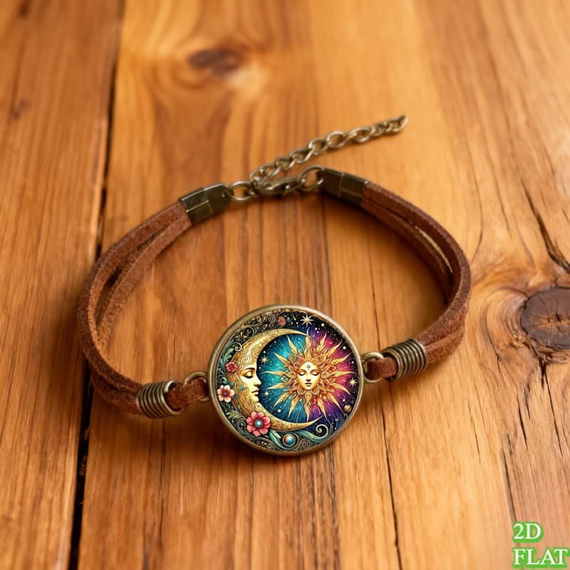 TEMU A Vintage Bracelet Featuring A Stylish And Elegant Design Of The Sun And Moon - Made Of Alloy, This Fashionable Accessory Is Suitable For Men And Women, Perfect For Car Bags With A Bohemian Flair