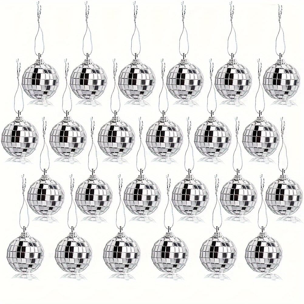 TEMU 24pcs Silvery Disco Mirror Balls - Hanging Ornaments For Christmas Tree, Wedding & Party Decorations