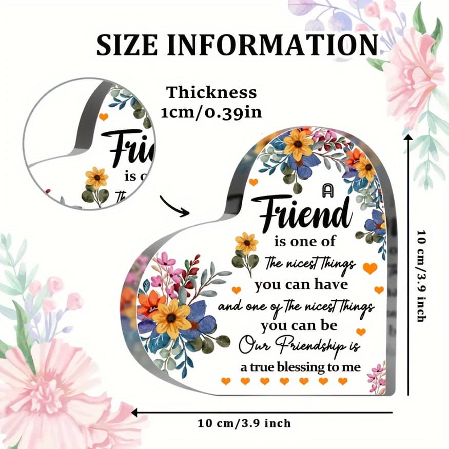 TEMU 2d Flat, 2d "friend Things" Acrylic Heart Plaque Desktop Decor: Friendship & Gratitude - Elegant Desk Decor & Special Keepsake, Ideal Gift For Christmas Birthday Any Occasion