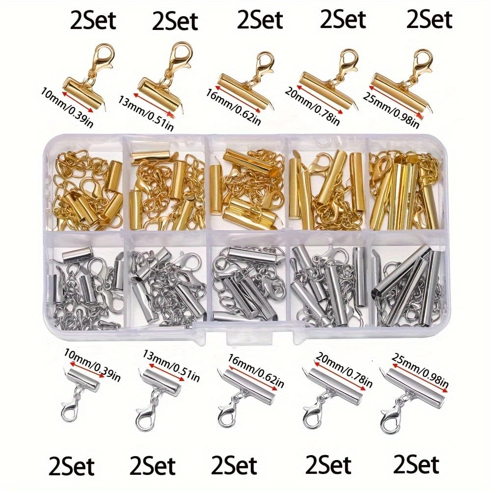 TEMU 20set/box 10-25mm Lobster Clasps Hooks Bracelet End Connector Slider Clasp Extending Chain Kits For Making Supplies