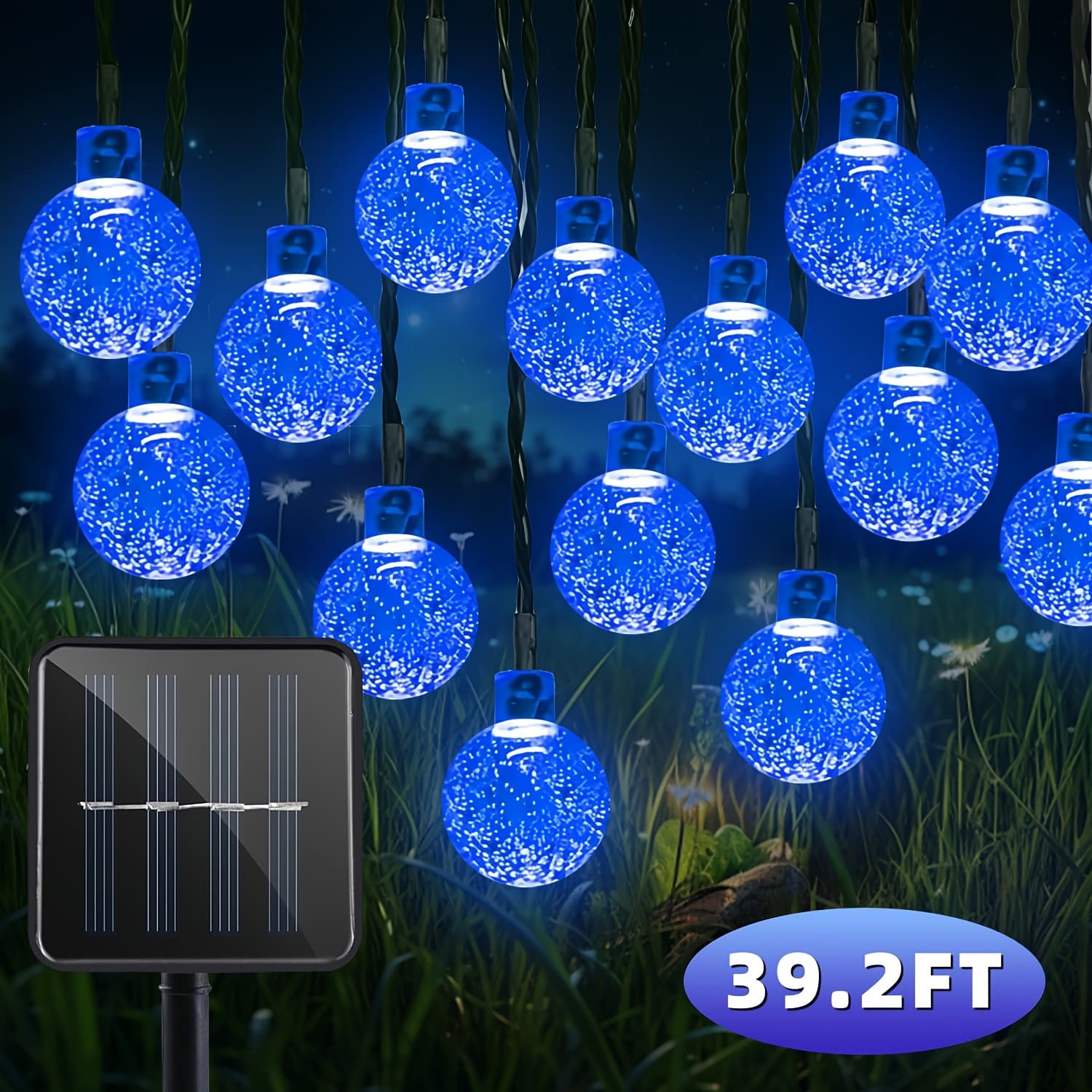 TEMU 1pack Blue Outdoor Solar Bubble Ball String Light 16.5/23.1/39.2ft Outdoor Courtyard Light, Ip65, Spring, Summer, Garden, Lawn, Terrace, , Courtyard, Christmas Decoration