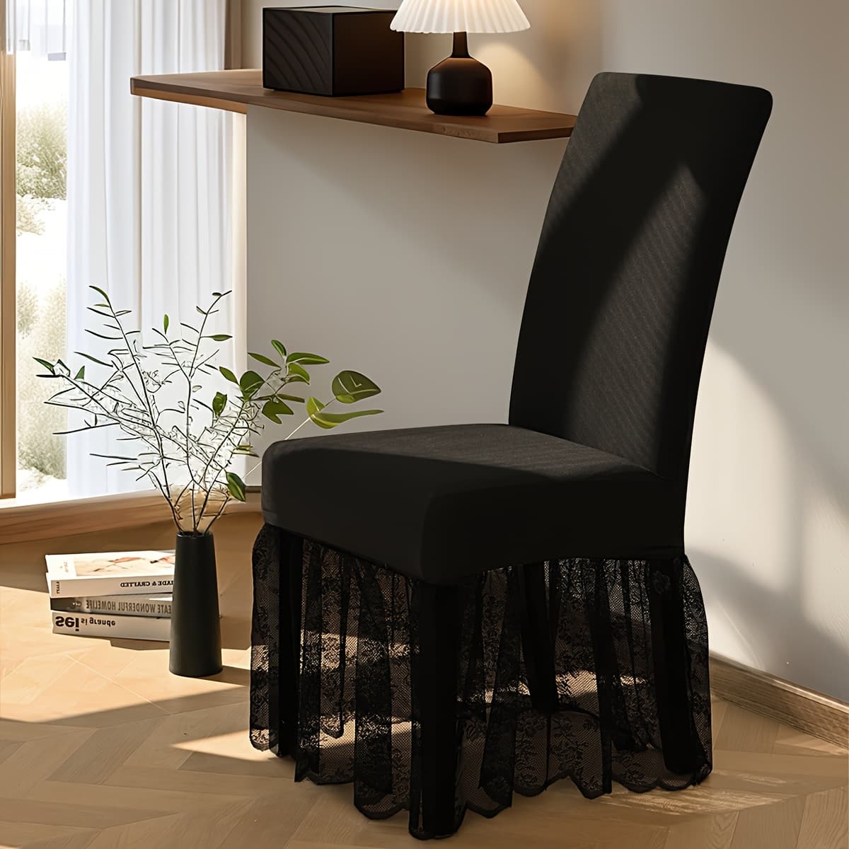 TEMU 1pc Stretch Fiber Chair Cover - Elastic Skirted Lace, -fit Closure, Machine-washable Contemporary Furniture For Armchairs, Rocking Chairs (cover Only) - Chair Not Included
