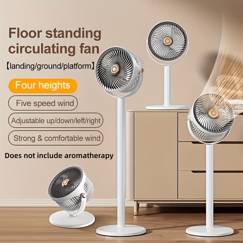 TEMU Adjustable Height Household Floor Fan With 5-speed Settings. Modern Usb Charging Port For Household Floor Fan. Of Upright And Air . Simple Stand. For Indoor And Outdoor Use.