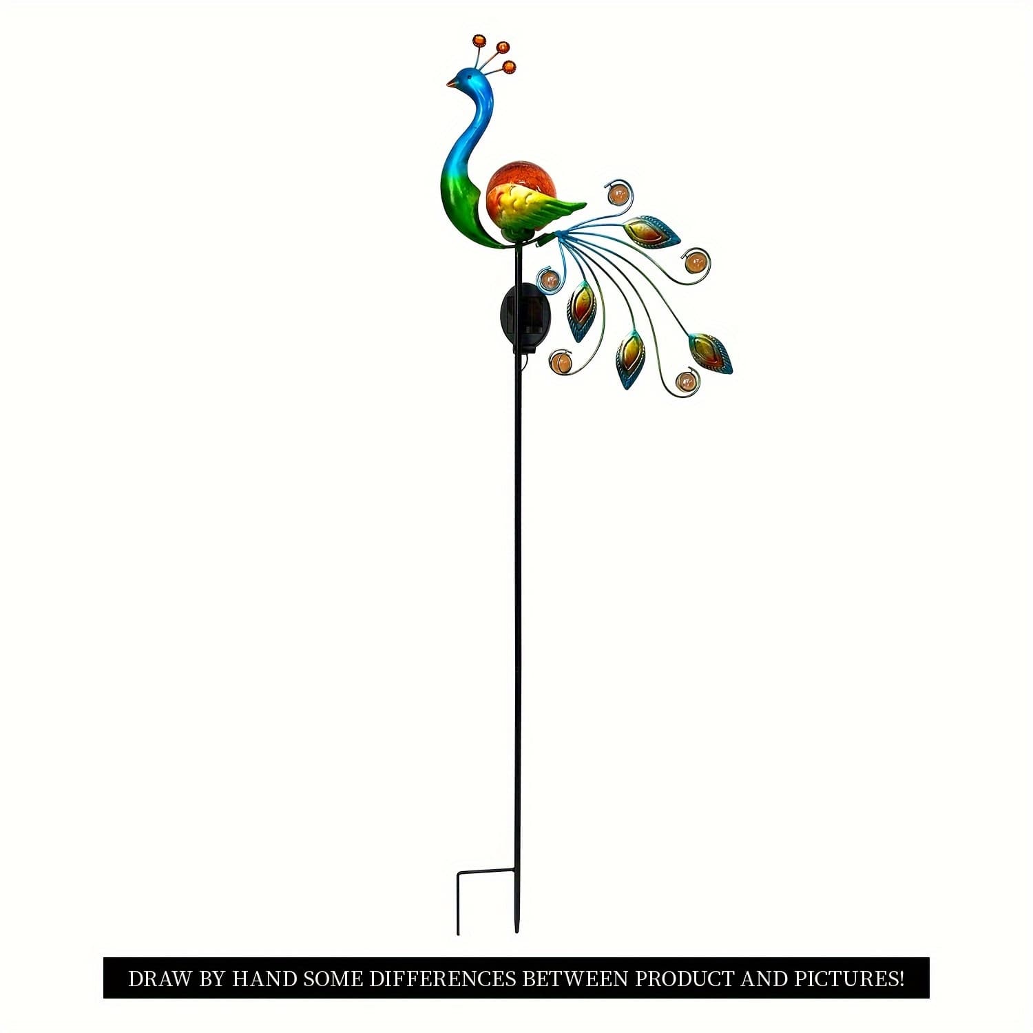 TEMU 1pc A Solar-powered Metal Statue In Of A Peacock, Suitable For Courtyards, Lawns, Gardening, And Outdoor Decor, Featuring Color-changing Lights