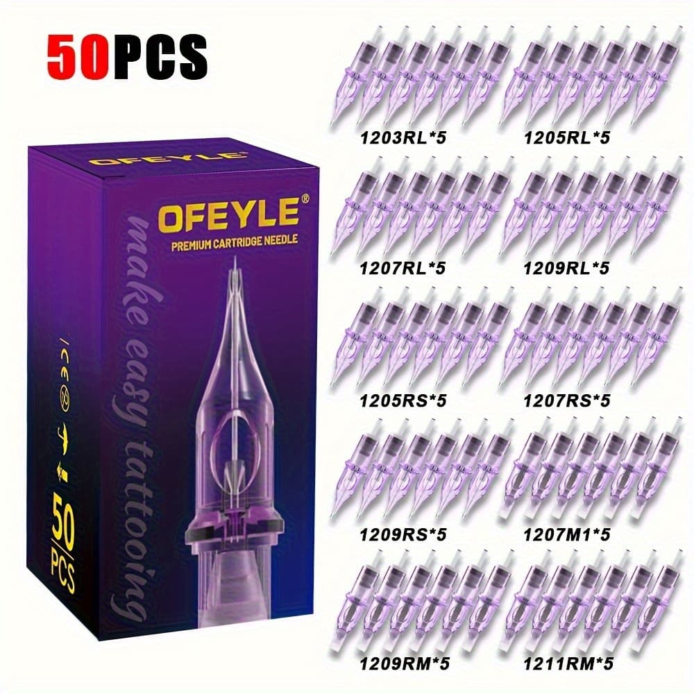 TEMU 50pcs Pack Disposable Tattoo Cartridges Needles - Stainless Suitable For Tattoo Machine, Rm/rl/m1/rs Needle Tips With Row, Round Cut & Mist Needles For Professional , Tattoo Equipment
