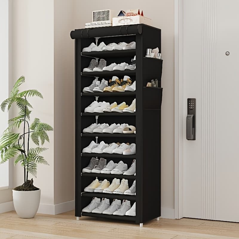 TEMU Multi-functional Shoe Organizer With 6/8/10 Tiers - Easy To Assemble, Portable Storage, Suitable For 15-27 Pairs Of Sneakers, High Heels, And Boots - For Home Entry, Black Color