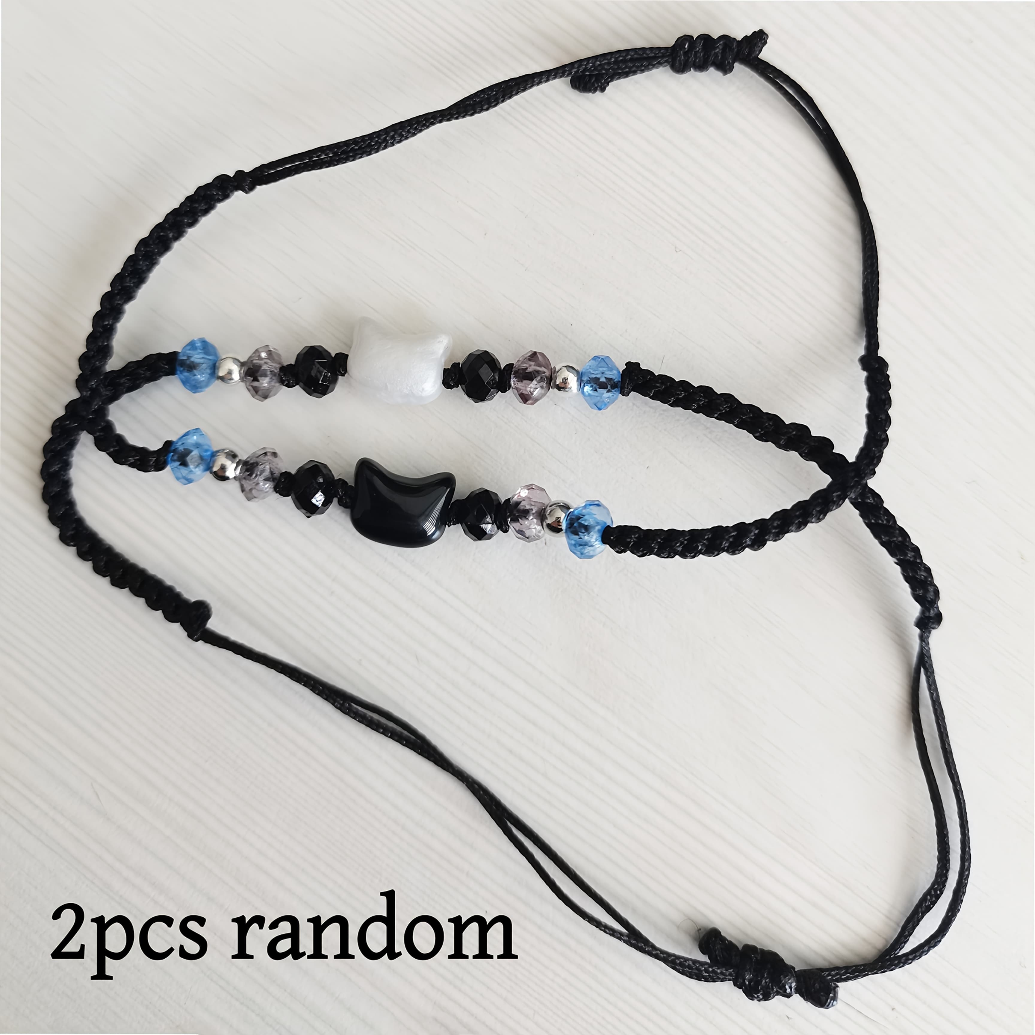 TEMU 2pcs Random Minimalist Style Black And White Cat Couple Wristbands - Suitable For Couple' Casual Family