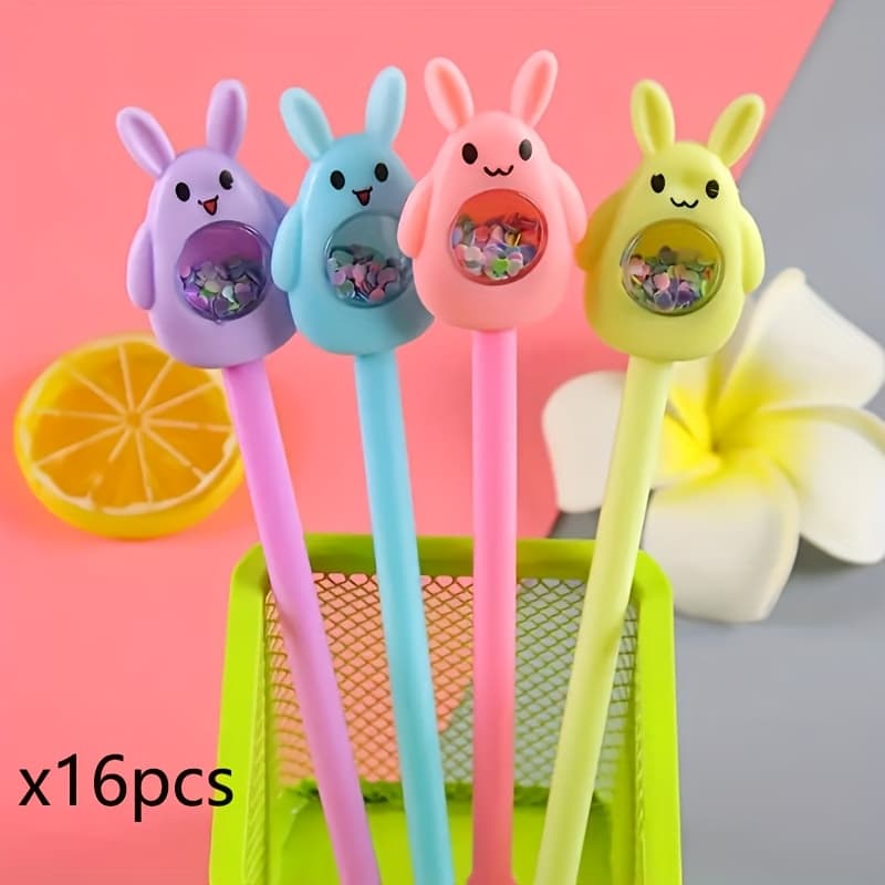 TEMU 16 Glitter Rabbit Gel Pens - Perfect Easter Gift, Black Ink, Smooth Writing, Suitable For School And Office Supplies, Gel Pens, Holiday Supplies /8.27in