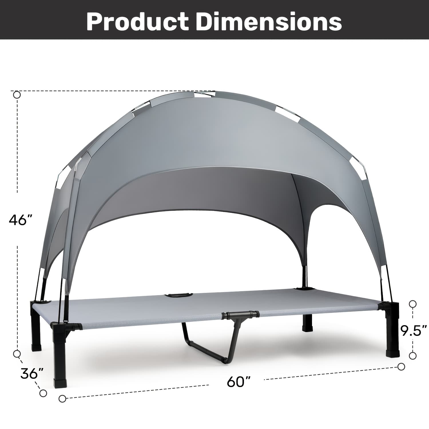 TEMU Elevated Dog Bed With Canopy, Outdoor Dog Bed Cot With Shade Tent, Portable Raised Pet Cot Cooling Bed For Dogs