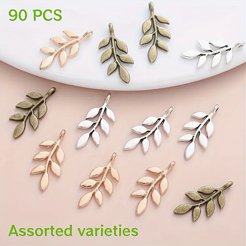 TEMU 90pcs Vintage Alloy Leaf Pendants Accessories Bracelet Necklace Earrings Material