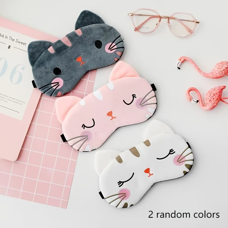 TEMU 2pcs Random Colors Cat Cartoon Sleep Blindfold, Household Breathable Blindfold, Car Sleep Accessories, Road Trip Sleep Accessories, Suitable For Travel, Office, Plane Sleep, Sleep Gifts