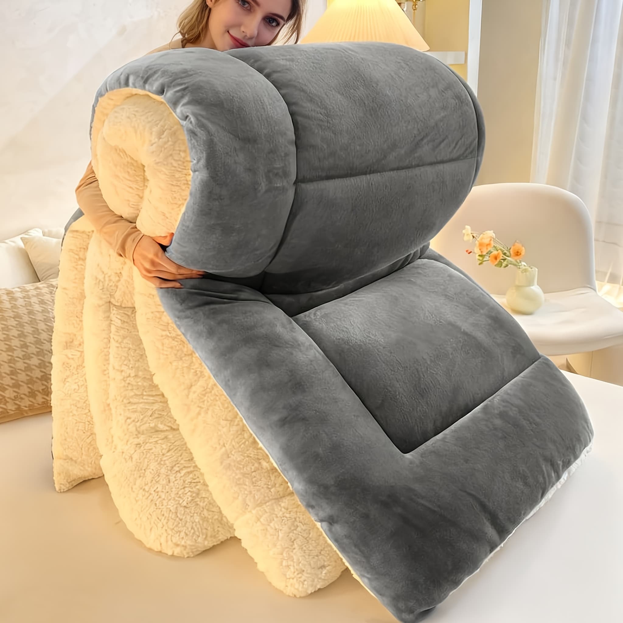 TEMU Sheep Blanket Single Bed Size Extra Thick Plush Flannel Blanket For Sofa And Bed, Microfiber Lightweight Reversible Soft Cozy Warm Blanket