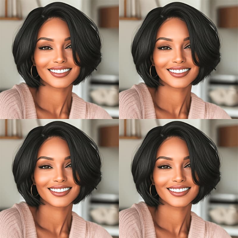 TEMU Women' Short Black Synthetic Bob Wig - Straight -looking Hair With | Wear Hairstyle For Daily Use, Parties & Themed Events | Low-maintenance Volume &