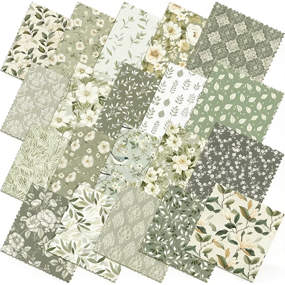 TEMU 20pcs 10 X 10 Inch Sage Green Floral Quilting Fabric Squares Vintage Greenery Fat Precut Strips Retro Eucalyptus Printed Fabric Bundles For Holiday Craft Sewing Quilt Material