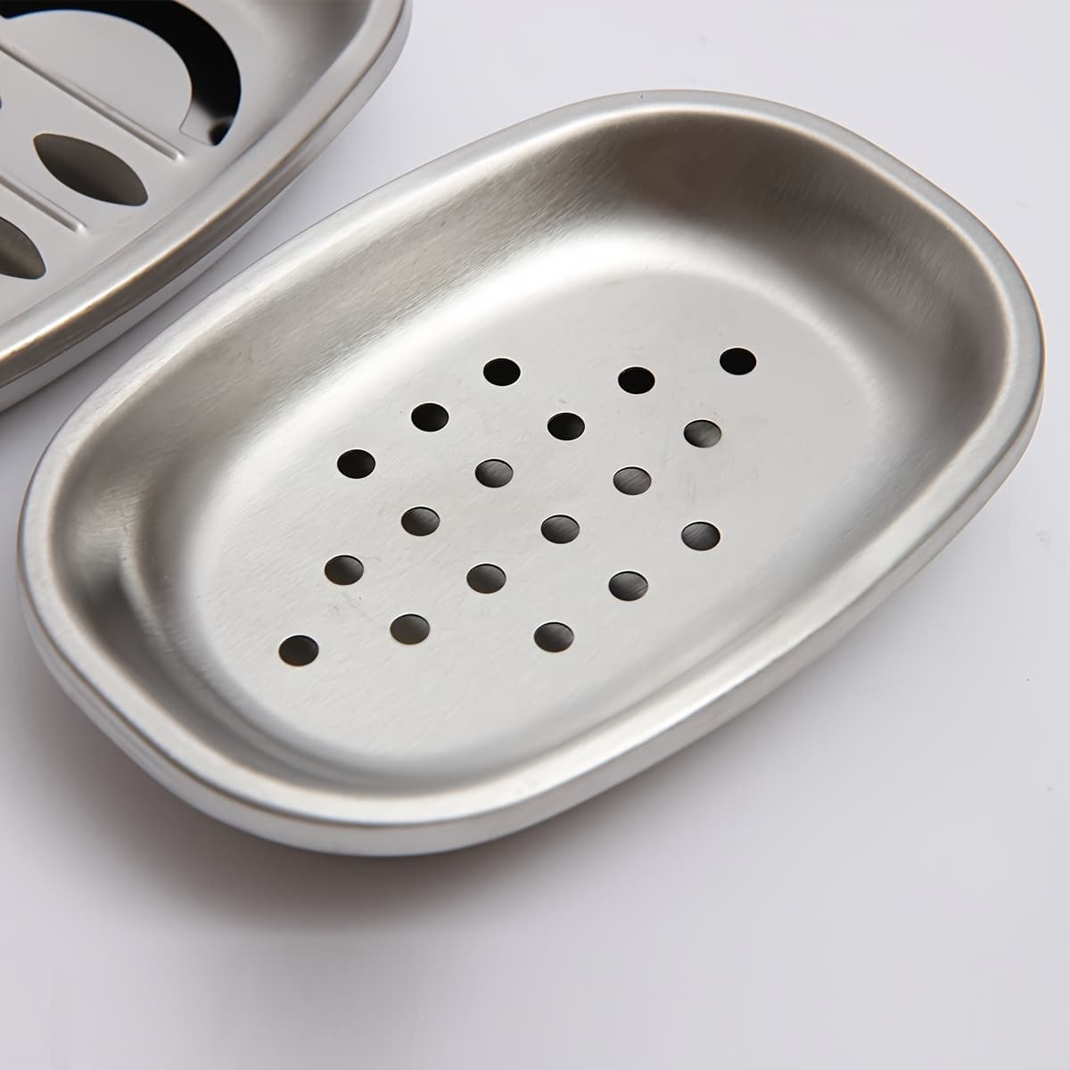 TEMU 1pc Orz Stainless Steel Soap Dish With Drain Tray - Durable Double Wall Oval Design For Kitchen Sink & Bathroom Shower, Glossy Finish, Rust-resistant & Easy To Clean