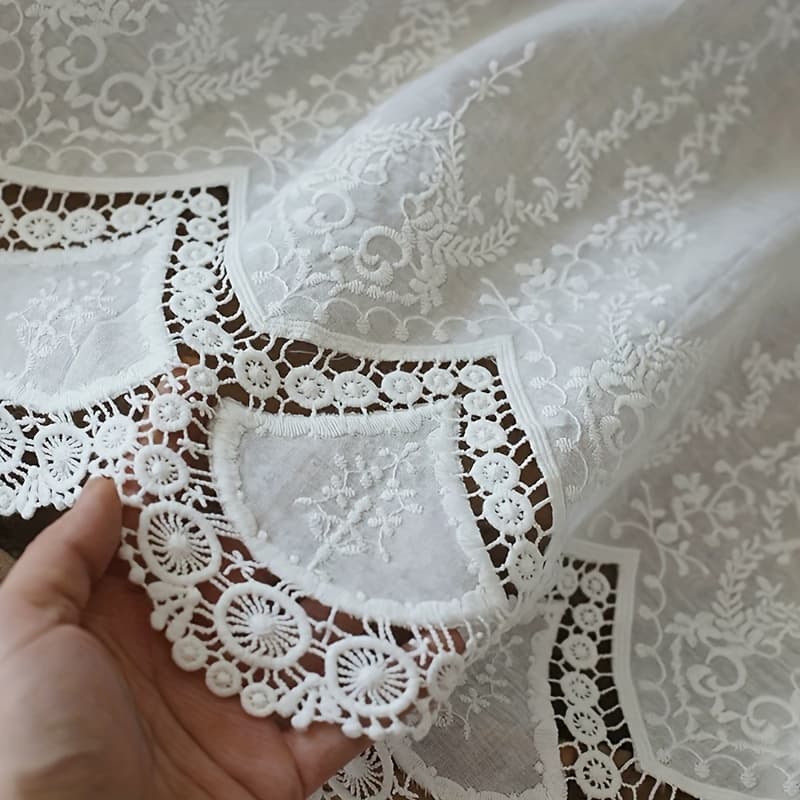 TEMU 1pc, White Romantic Exquisite Embroidered Lace Short Curtain With Rod Pocket, Suitable For Kitchen, Cabinet, Farmhouse Home Decor