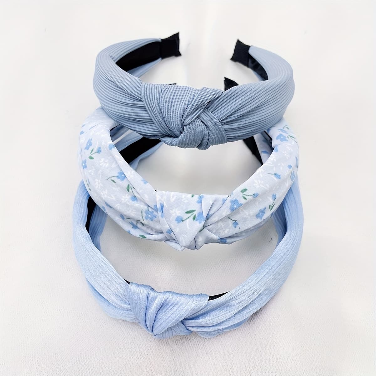 TEMU 3pcs Set Of Women's Blue Floral Solid Color Fabric Sweet And Elegant Headband For Daily Use, Street, Washing, Headband Hair Accessories