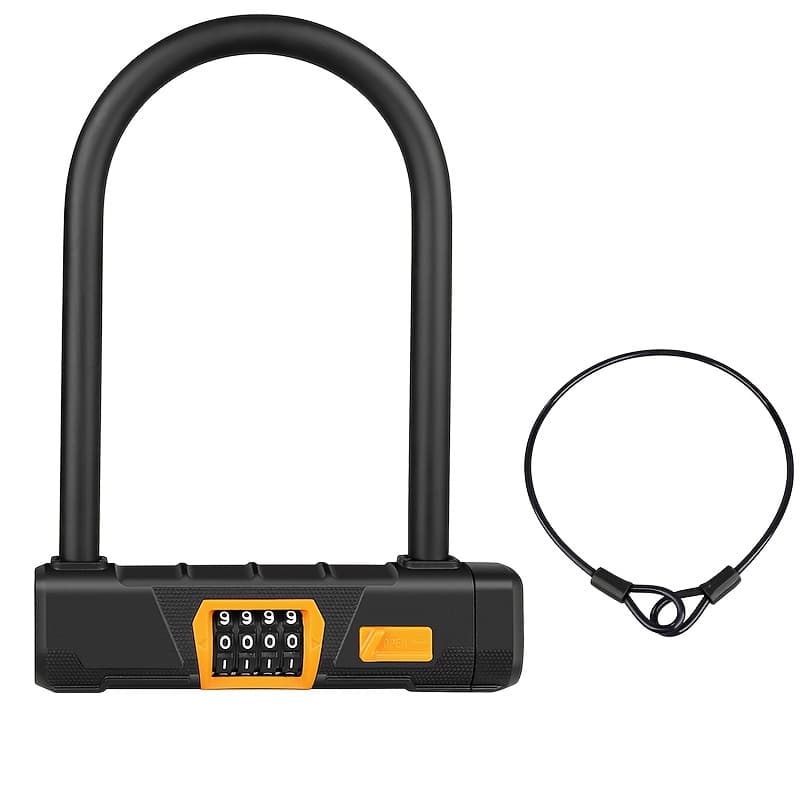 TEMU Bike Locks Heavy Duty Anti Theft, Combo Bike U Lock, 4-digit Resettable Combination E-bike Large U Shaped Lock With 3.9 Ft Steel Cable For Electric Bike, Bicycle, , Motorcycle, Door