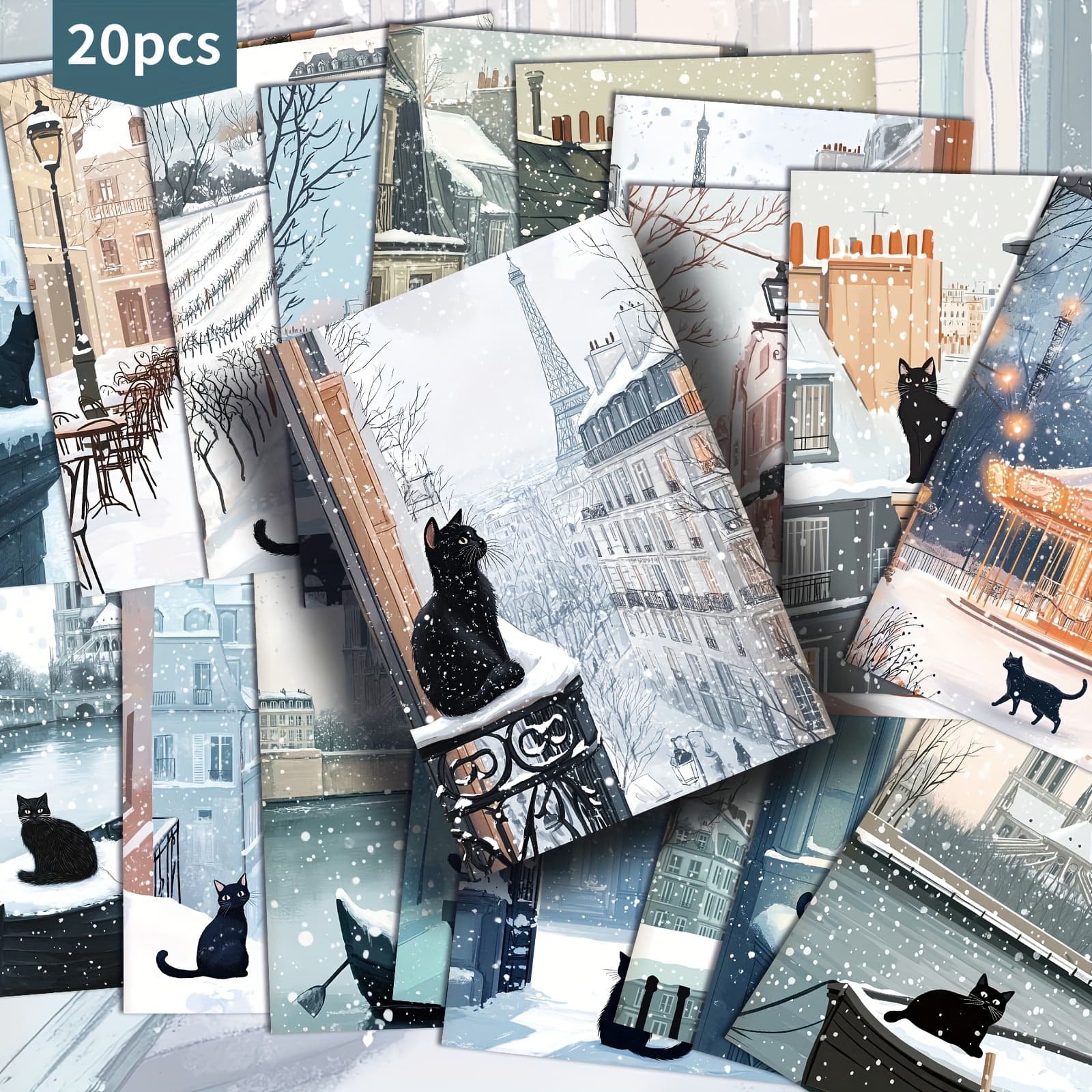 TEMU 20 Pack Winter City Cats Paper Postcards -4x6 Inches Cats Junk Journal Paper, Classic Pinup Illustrations, Collectible Decorative Painting Cards For Scrapbooking & Crafting