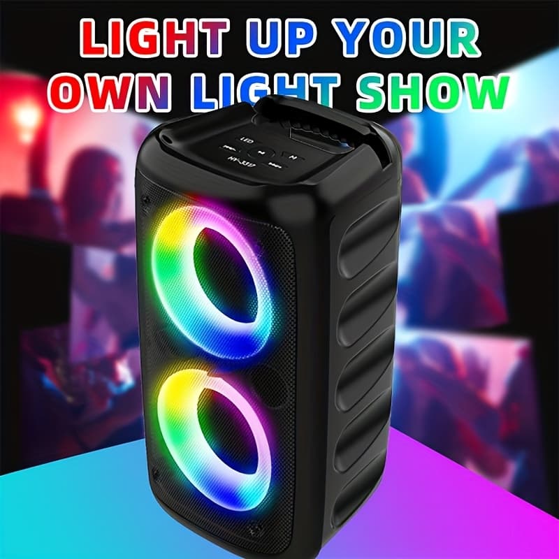 TEMU Hy-3317 Wireless Portable Subwoofer Speaker High-quality Stereo Speaker With Microphone Speaker With Led Colorful Ambient Lights Perfect For Birthday Parties/outdoor Camping