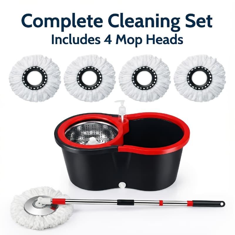 TEMU Spin Mop And Bucket Set, 4 Mop Heads Or Bucket With Wringer Set, 360°spin Mop Kit With 2 Microfiber Mop Heads, Spinning Mop For Floor Cleaning
