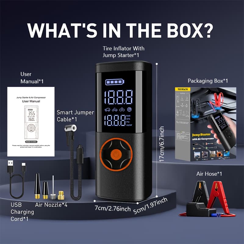 TEMU 10000a Upgraded Version Car Emergency Jump Starter With Air Compressor, 150psi Digital Tire Pressure Gauge, Led Lights, Battery , Built-in 12000mah High-capacity Battery, Holiday Gifts