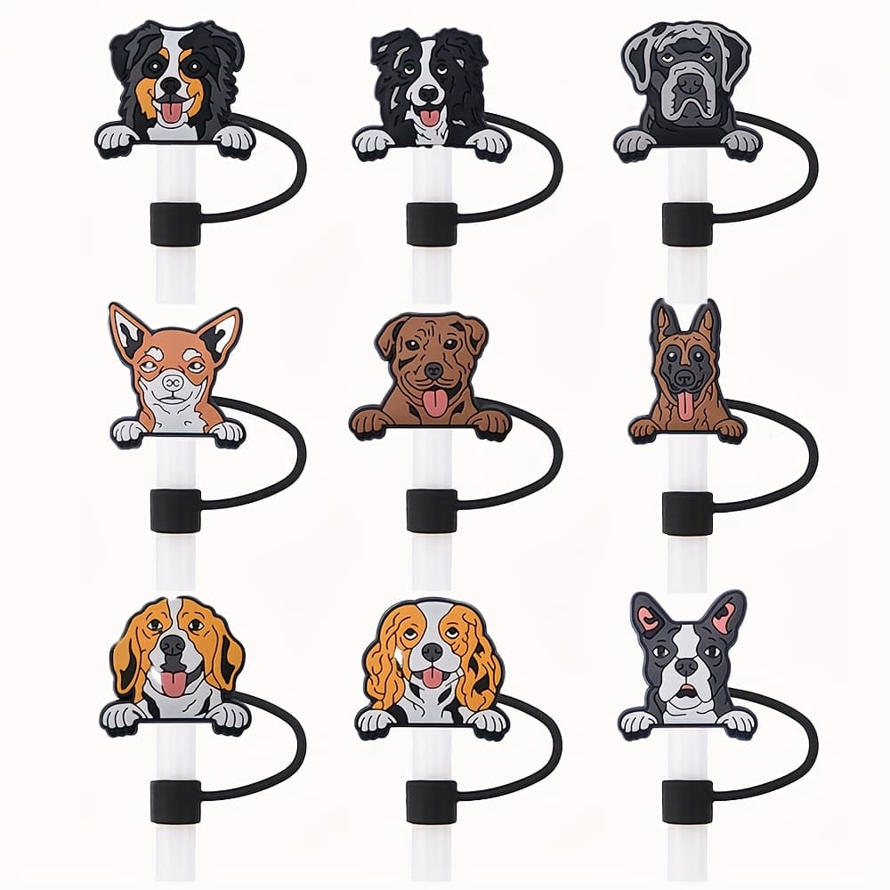 TEMU 9pcs Adorable Dogs Straw Toppers & Straw Covers Cartoon Animals Straw Caps (no Drinking Straw) Party Favor, Kitchen Gifts