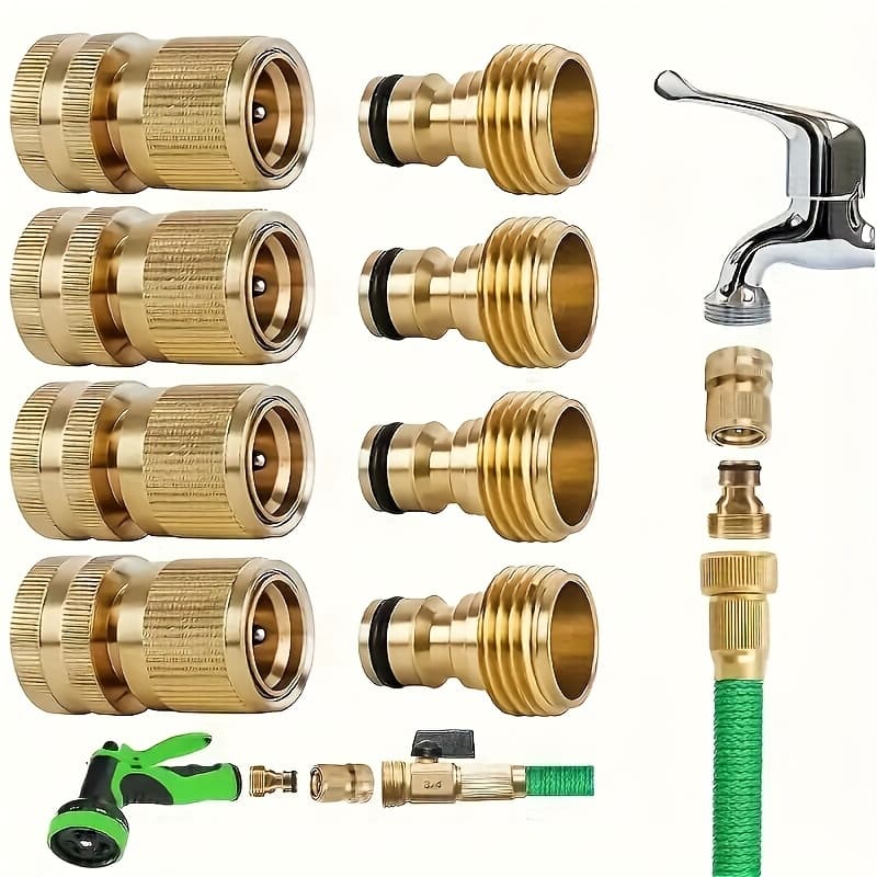 TEMU 1pc Solid Brass 3/4-inch Garden Water Pipe Joint Leakproof Heavy Duty Npt Threaded Hat Type Male And Female Adapter Suitable For Outdoor Watering And Car Washing Garden Water Pipes