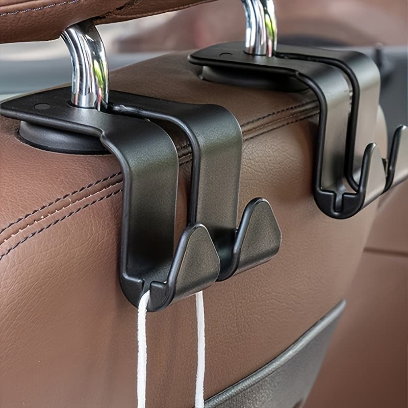TEMU 2pcs Heavy-duty Car Seat Back Hooks, Multifunctional Dual Storage Clips, Space-saving Vehicle Organizer, Pvc Material, Suitable For Car Models - Ideal For Hanging Bags And Additions