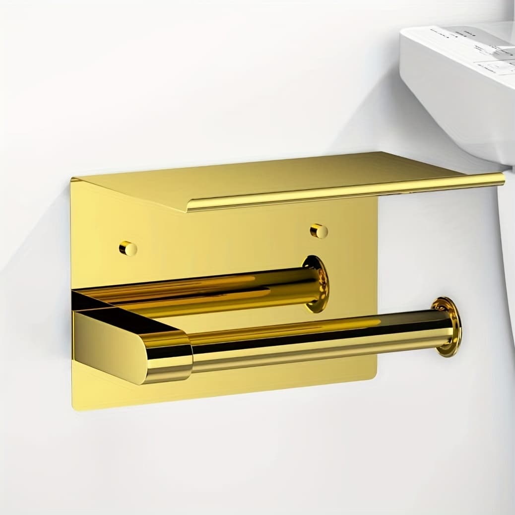 TEMU A Stainless Steel Gold-plated Toilet Paper Holder, Drilling, Suitable For Hotel And Bathrooms.