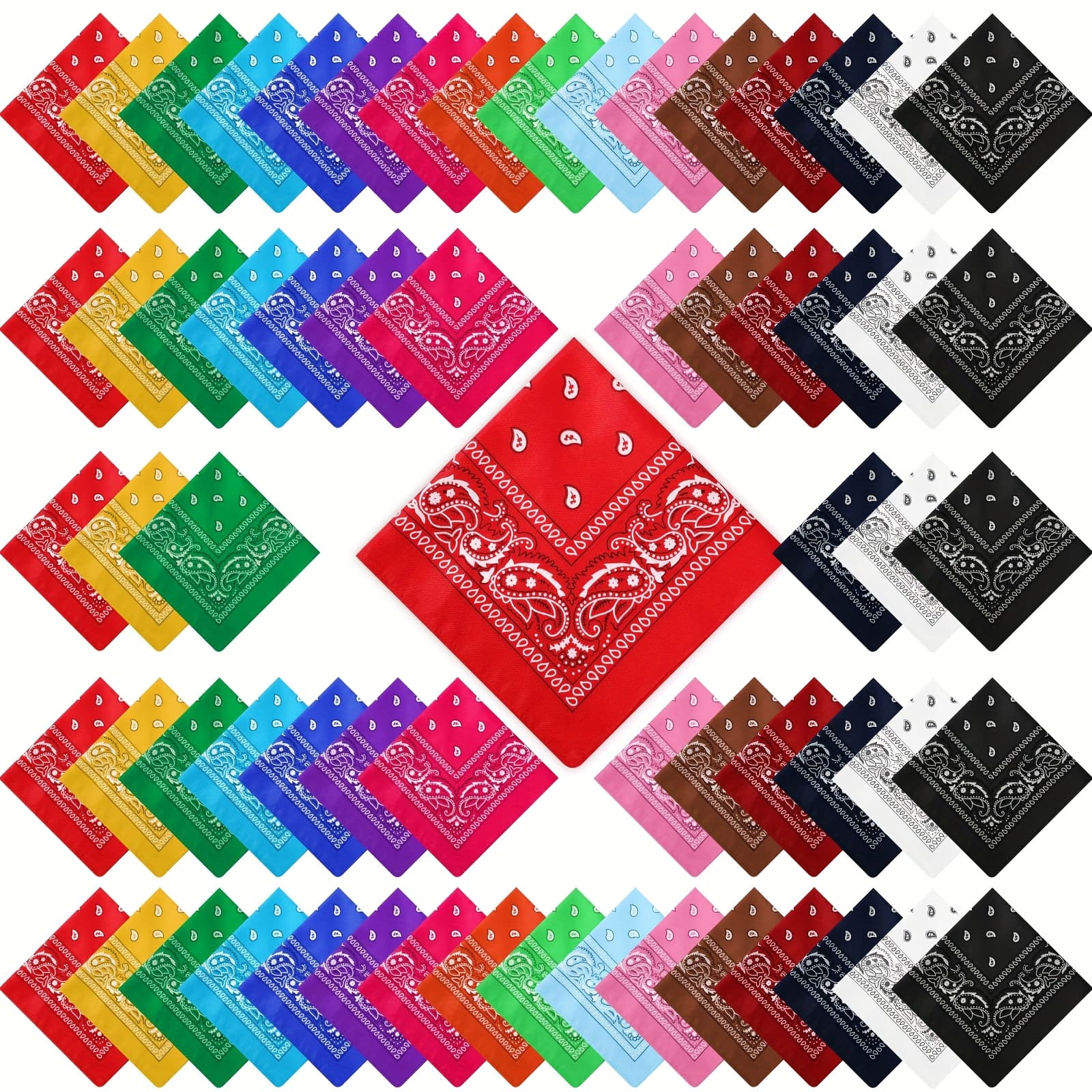 TEMU Bulk Pack Of 100 Unisex Paisley Bandanas, Versatile For Uses Such As Cowboy Head Wraps, Neckties, And Face Coverings, Measuring 21.26 Inches, In Stylish Multicolor Options
